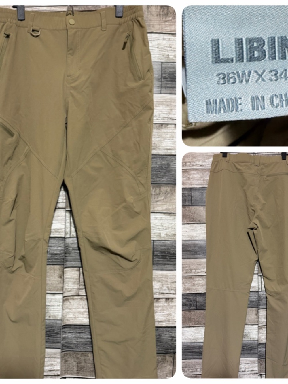 Libin Cargo Hiking Pants Men’s 36x34 Brown Tan Zip Pockets (Actual L31.5)